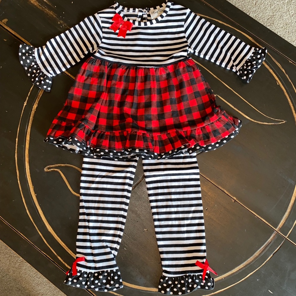 Rare Editions Buffalo plaid and striped outfit